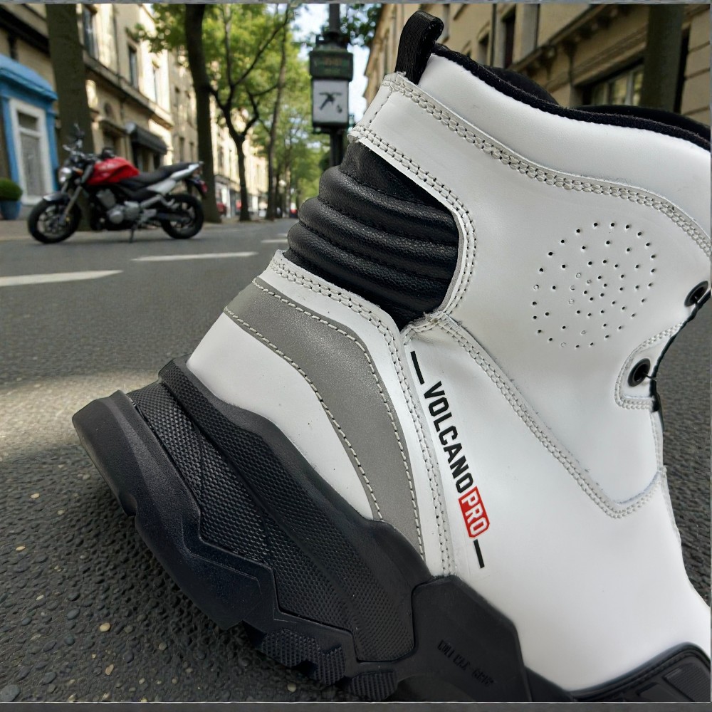 Zapatos de Motociclista Volcano Pro Biker Wolf WHITE – Resistencia, Comodidad y Seguridad para Motociclistas - Imagen 4